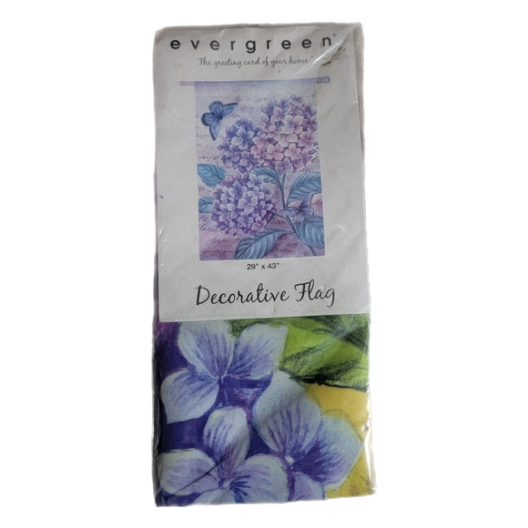 Evergreen 29"x43" Double Sided Hydrangea And Butter Flies Hand Painted Yard Flag - Picture 1 of 5